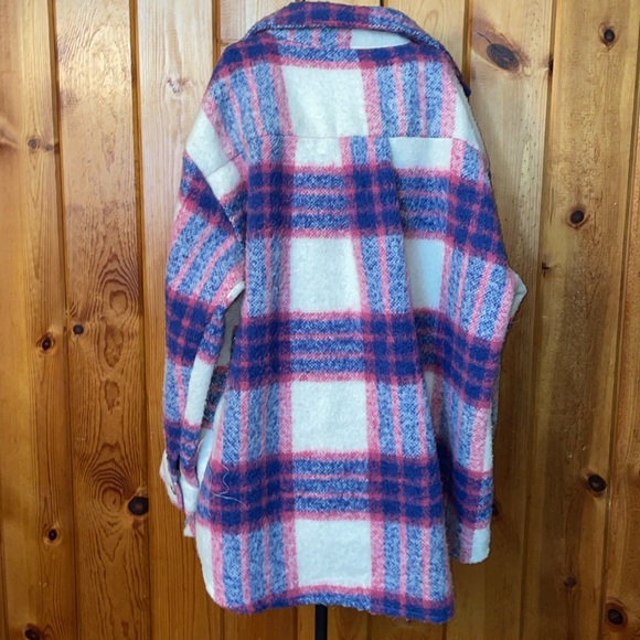 Grace + karma flannel jacket size medium pink and blue plaid flannel top warm - Picture 6 of 6